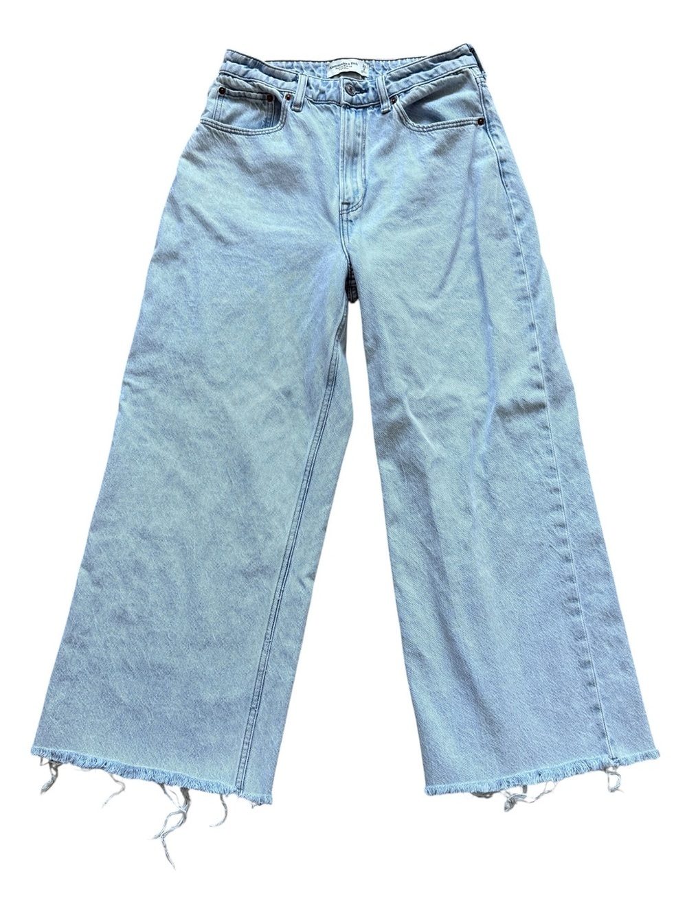 Abercrombie Curve Love Crop Wide Leg Jeans High Rise Raw Hem Light Wash 26 Comfy